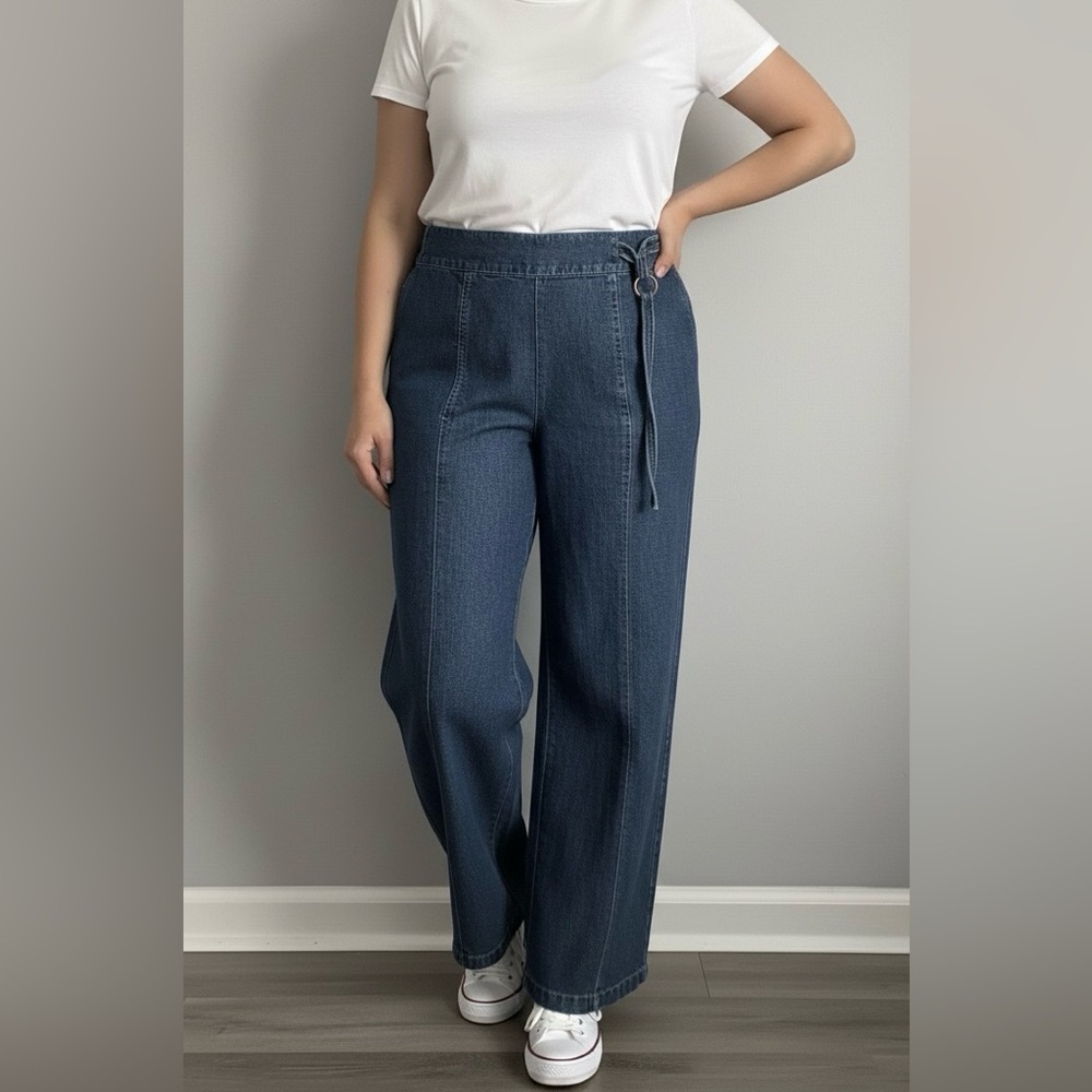 Vintage 90s Y2K Calvin Klein Wide Leg Blue Jeans Womens Sz 14 (36x30) D-Ring